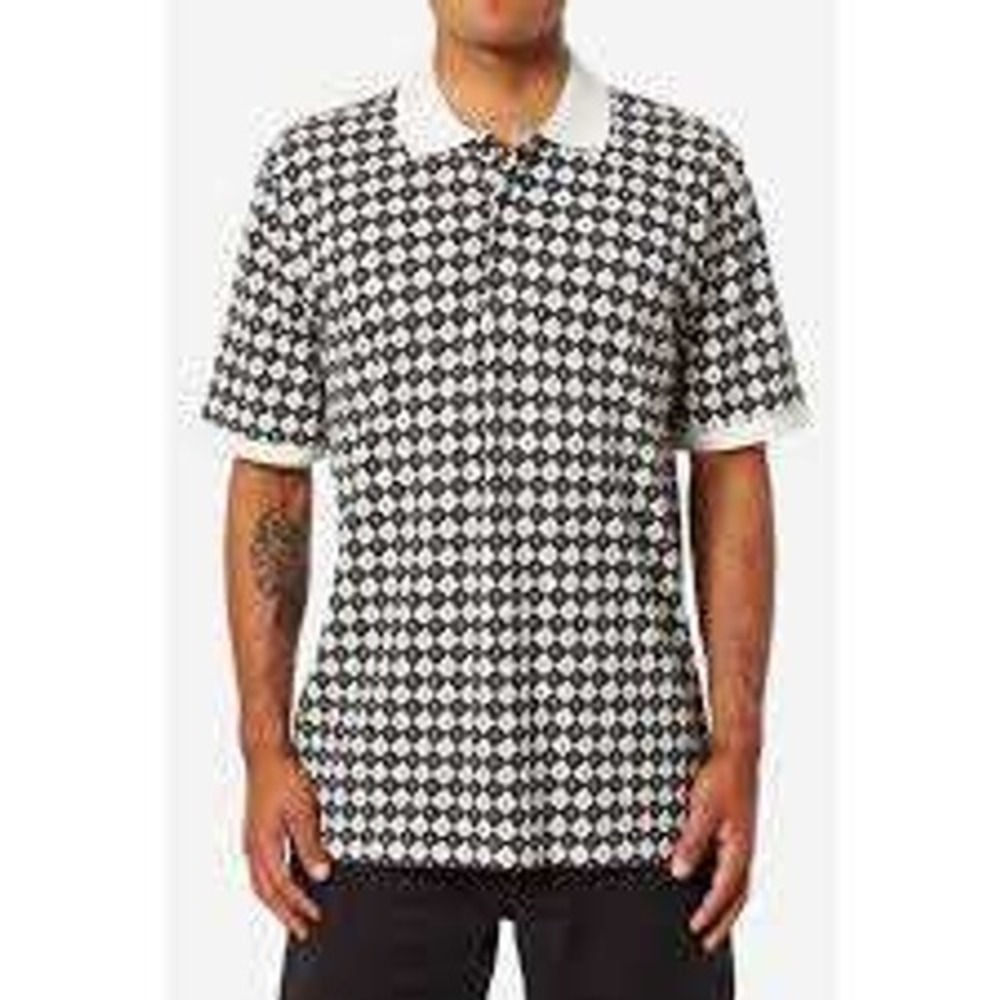 Katin Mens XL Black White Geometric Diamond Print Cotton Short Sleeve Polo Shirt